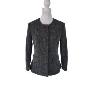 Ann Taylor Size 2 Tweed Single Breasted Suit Jacket Grey Hidden Button Pockets